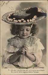 Girl in pink flowered hat Girls Postcard Postcard