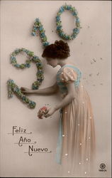 Feliz Ano Nuevo 1910 New Year's Postcard Postcard