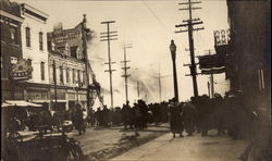 Fire Fighting Scene with Crowd Watching Postcard