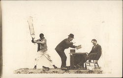 Blackface with paddle raised to men Postcard