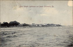 Saint Simons Lighthouse and Beach Brunswick, GA Postcard Postcard