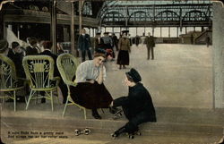 A man finds here a pretty maid, And strops her on her roller skate Romance & Love Postcard Postcard