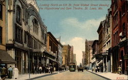 Looking North on 6th St. from Walnut St showing the Hippodrome and Gem Theatre Postcard