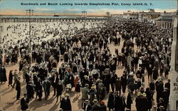 Boardwalk and beach looking towards Steeplechase Pier Postcard