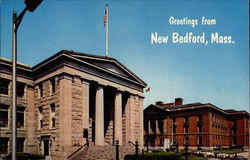 Greetings from New Bedford, Public Library and City Hall Postcard