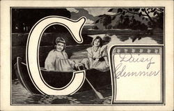 Capital "C" with 2 girls in boat Alphabet Letters Postcard Postcard