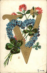 V with flowers Alphabet Letters Postcard Postcard