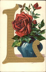 Initial L with red rose Alphabet Letters Postcard Postcard