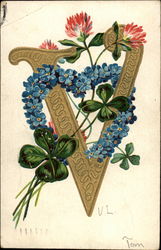 V with flowers Alphabet Letters Postcard Postcard