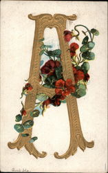 Large gold "A" with nasturiums Alphabet Letters Postcard Postcard