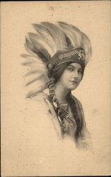 Woman in Native Headdress Postcard