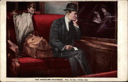 Salesman riding train Postcard