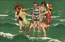 Women playing in water Postcard