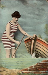 Woman beaching boat Postcard