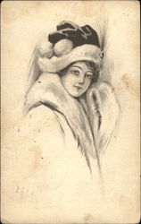 Woman in fur in profile Postcard