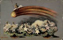 Athena riding a shooting star Fantasy Postcard Postcard