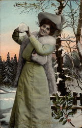 Woman with a snowball Postcard