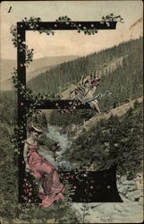 The Letter "E" in Front of a Mountain Stream Alphabet Letters Postcard Postcard