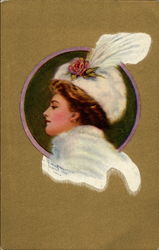 Woman in fur in profile Postcard