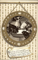 dogs and cats drinking milk Postcard Postcard