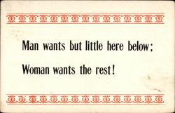 Joke about what a man wants and a woman wants Postcard