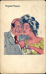 Man offers money bag to a woman Postcard