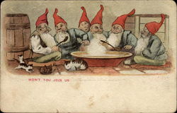 Dwarves around large bowl Postcard