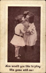 Two Young Children Kissing Postcard