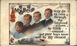 Anti-saloon message with 4 boys Postcard