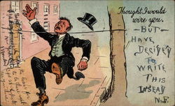 Man caught on line at neck Postcard