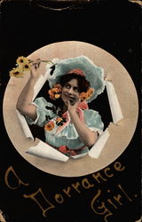 Woman and florwers bursting through paper Women Postcard Postcard