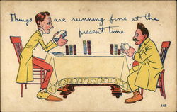 Two Cartoon Men Playing Poker Card Games Postcard Postcard