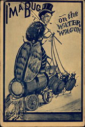 Bug with man's face on water wagon Fantasy Postcard Postcard