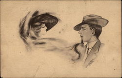 Woman appearing in man's pipe smoke Postcard