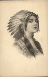 Young Woman in Native American Headdress Postcard