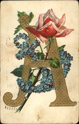 Initial A with Red Rose and anchor of flowers Alphabet Letters Postcard Postcard