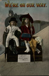 Two Children Sitting On A Train Postcard