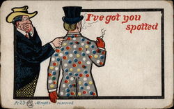 Man pointing at polka-dotted jacket on other man Comic, Funny Postcard Postcard