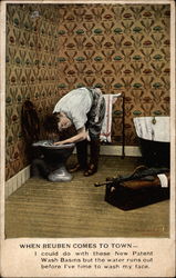 Man washing hair in toilet Postcard