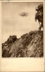 Soldiers climbing out of fox hole World War I Postcard Postcard