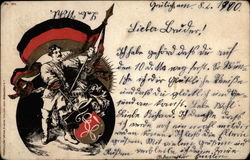 Man with flag and coat of arms Postcard