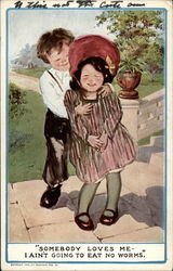 Boy hugging girl, watercolor Children Postcard Postcard