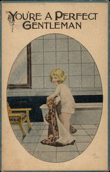 Girl getting out of bathtub Girls Postcard Postcard