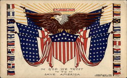 Eagle with U.S. and other "American" flags Postcard