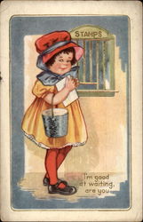 Girl buying stamps Postcard