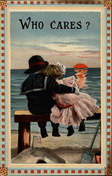 Child couple viewing setting sun Postcard