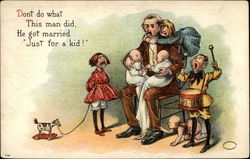 Man with his crying children Postcard