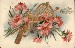 Carnations and sports equipment Postcard