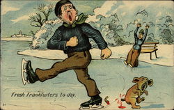 Man Skating Over Dog's Tail Postcard