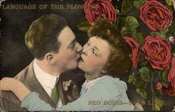 Couple Kissing, Roses Couples Postcard Postcard